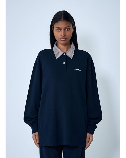 Miu Miu Blue Collared Long Sleeve Polo Shirt