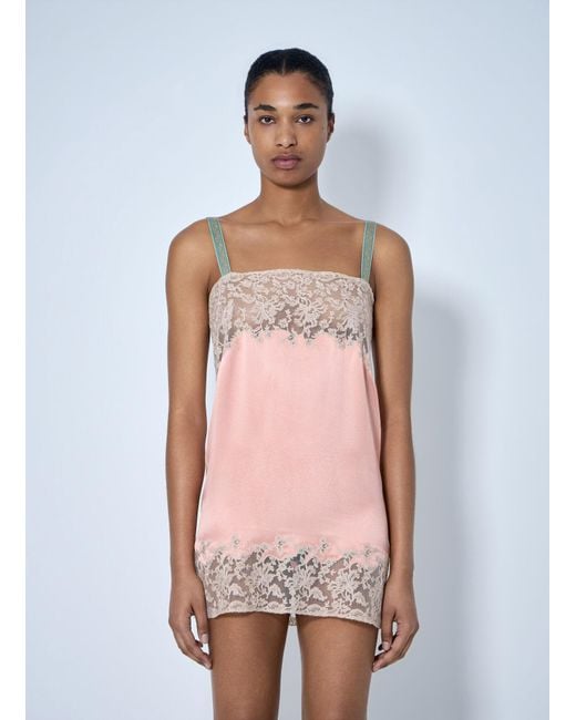 Saint Laurent Pink Sleeveless Lace-Trimmed Slip Dress