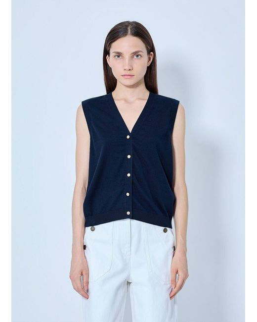 Max Mara Blue Sleeveless Button-down Top