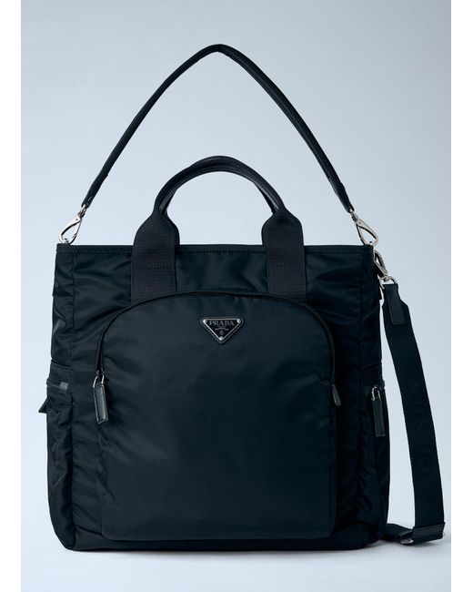 Prada Blue Re-Nylon Logo-Plaque Tote Bag for men