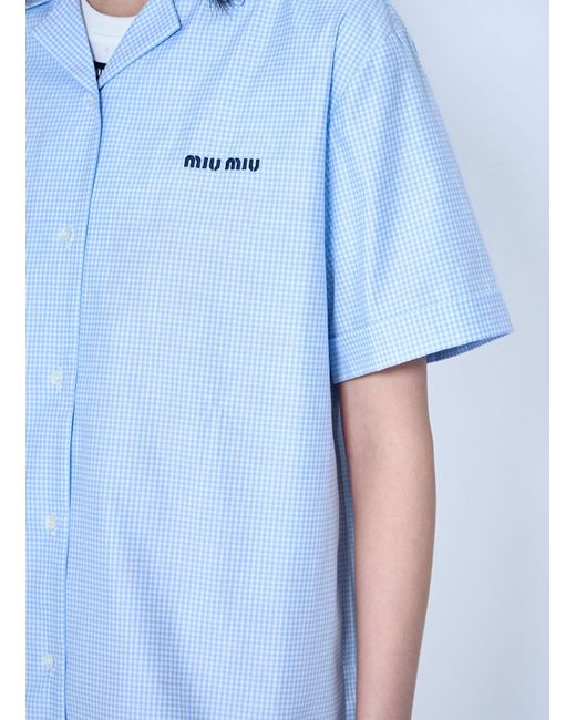 Miu Miu Blue Short-Sleeve Cotton Poplin Shirt