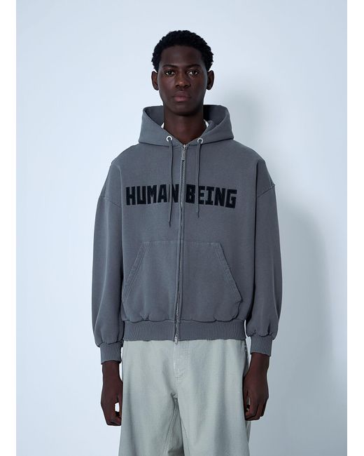Balenciaga Blue Zip-Up Human Being Hooded Sweatshirt