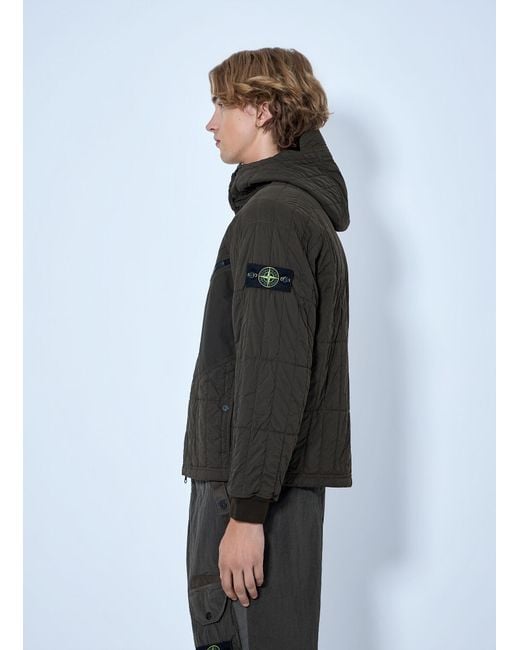 Stone Island Gray Quilted Hooded Jacket for men