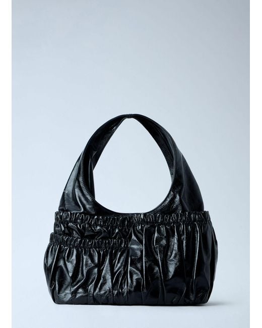 Marni Black Gathered Leather Shoulder Bag