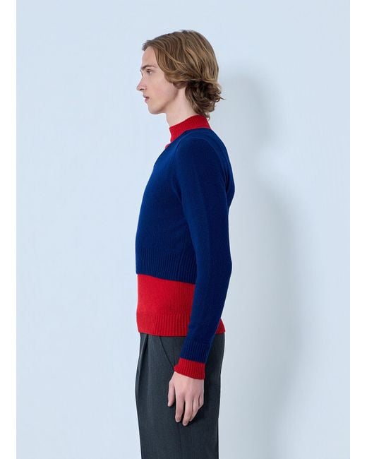 Jil Sander Blue Layered Knit Sweater for men