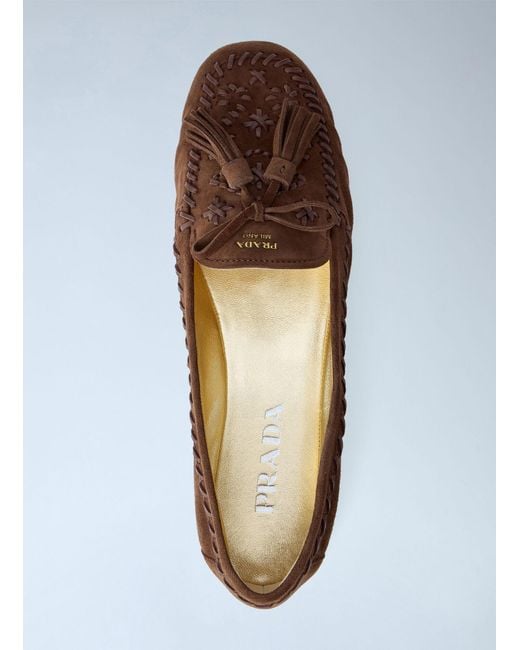 Prada White Suede Loafers