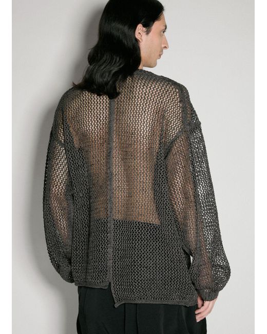 Yohji Yamamoto Gray Uneven Open-knit Sweater for men