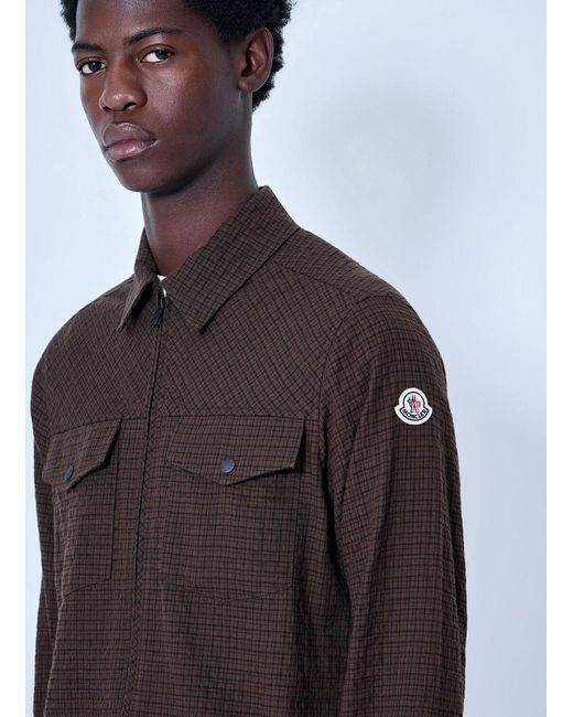 Moncler Brown Checked Zip-Up Jacket for men