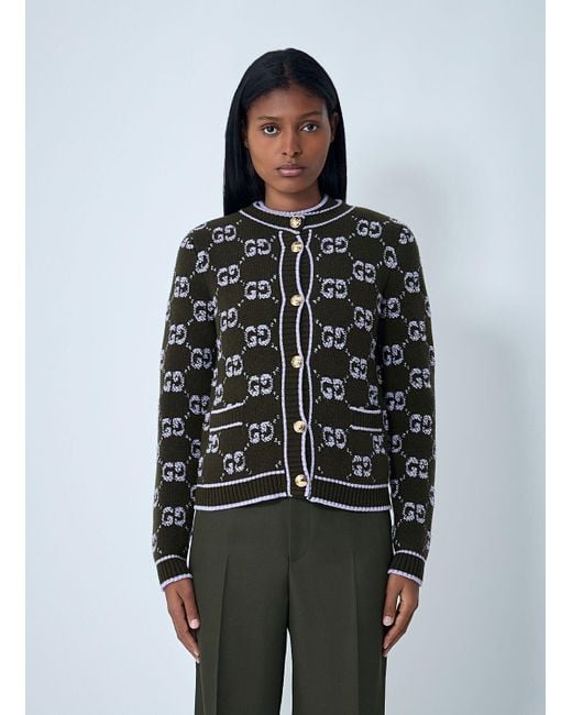 Gucci Women's Black Gg Jacquard Wool Bouclé Cardigan