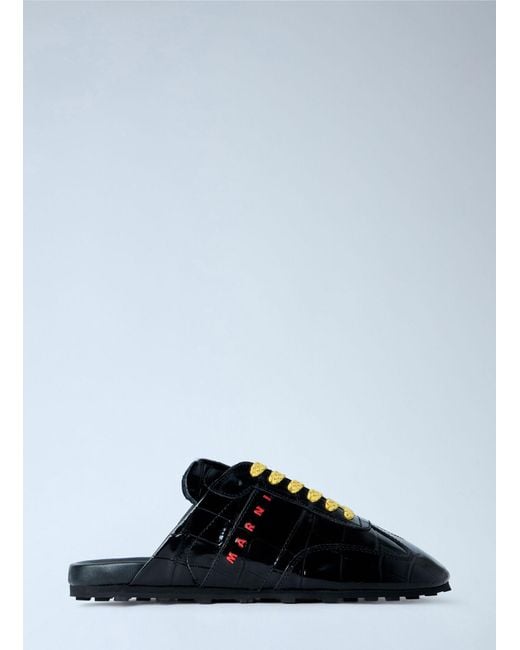 Marni Black Laced Leather Mules