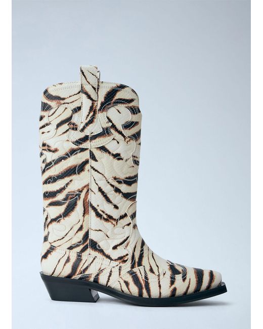Ganni White Mid Shaft Embroidered Western Boots
