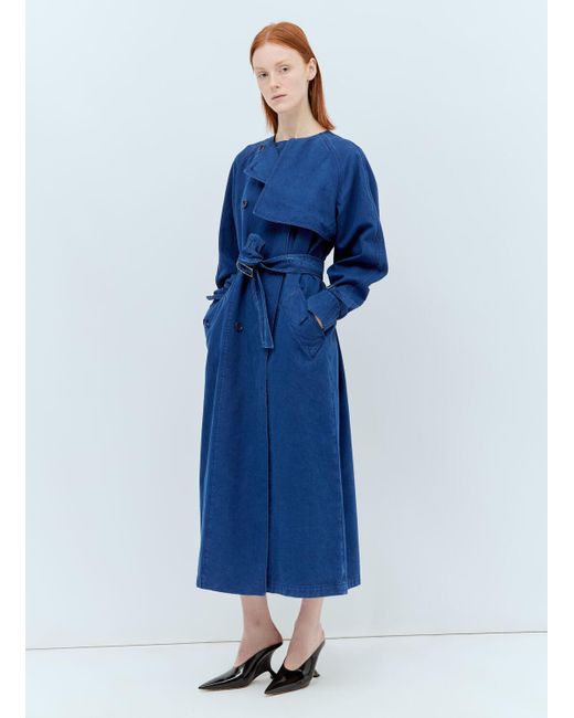 Max Mara Blue Canvas Double-breasted Trench Coat
