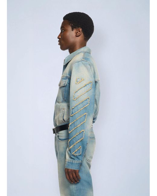 Off-White c/o Virgil Abloh Blue Diagonal Raw Patch Denim Jacket for men