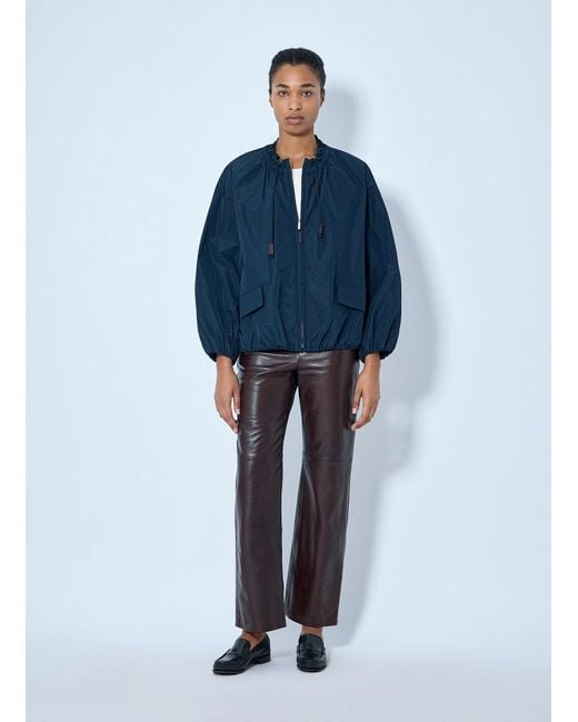 Max Mara Blue Leather Wide-Leg Trousers