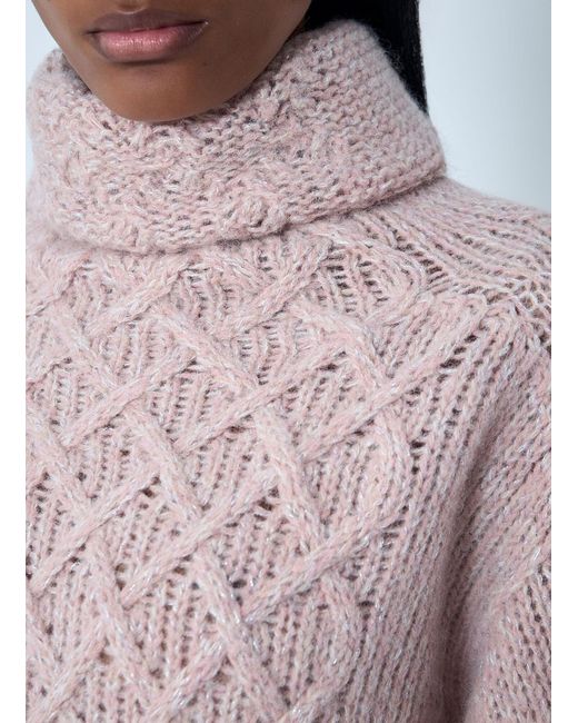 Moncler Pink Wool-Blend Cable Knit Sweater