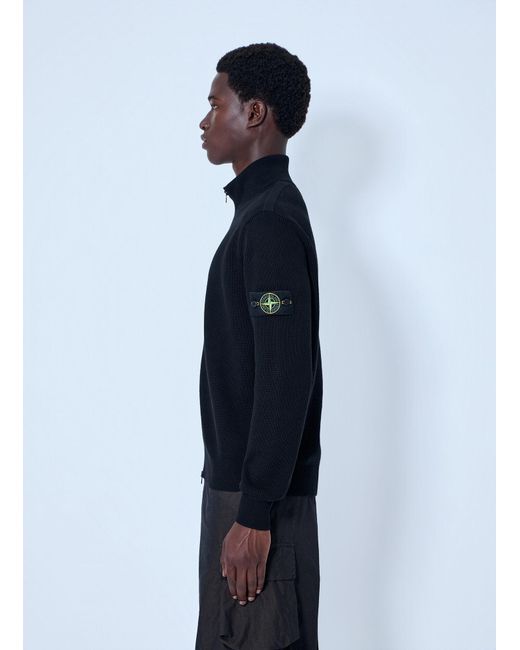 Stone Island Blue Ribbed Zip-Up Jacket for men