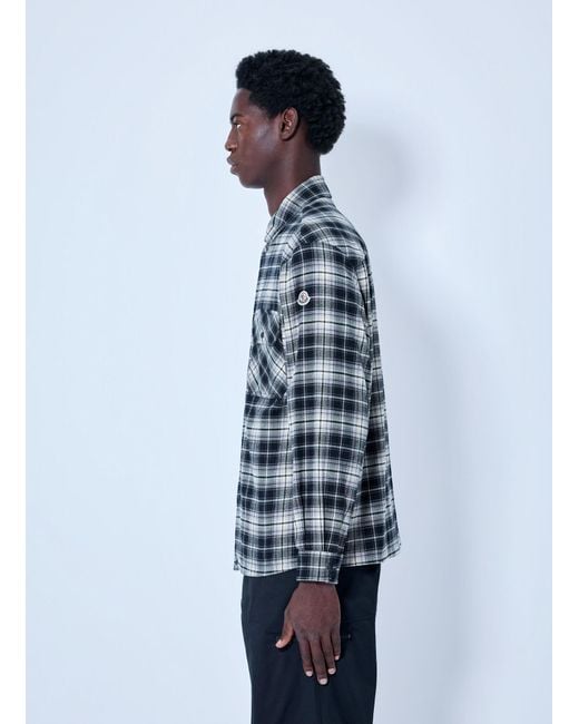 Moncler Blue Check Patterned Cotton Shirt for men