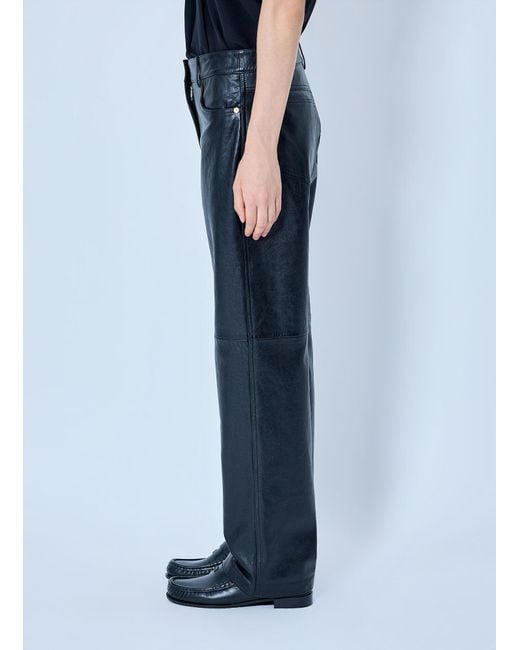 Max Mara Blue Leather Straight-leg Trousers