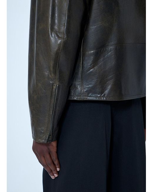 Lemaire Gray Leather Zip Jacket for men