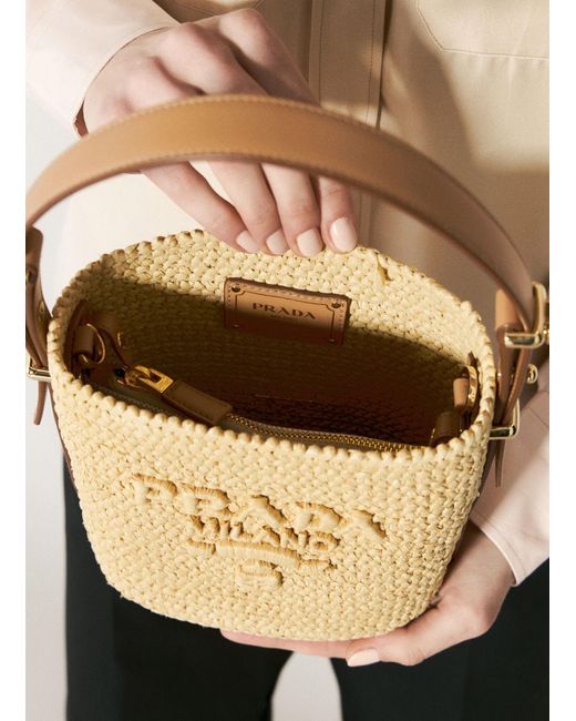 Prada Natural Crochet And Leather Shoulder Bag