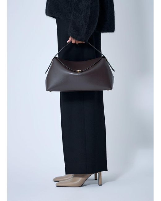 Totême Black T-Lock Leather Top-Handle Bag