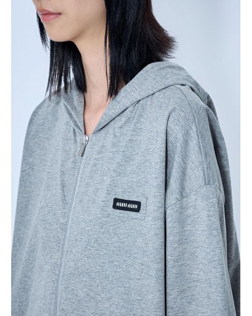 Miu Miu Blue Zip Hoodie With Patch Detail
