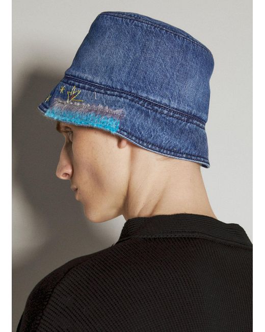 Marni Blue Mohair Patches Bucket Hat for men