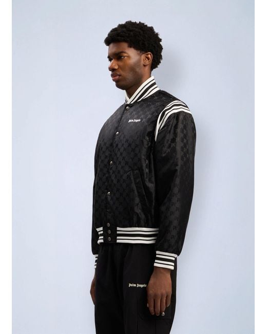 Palm Angels Black Monogram Jacquard Bomber Jacket for men