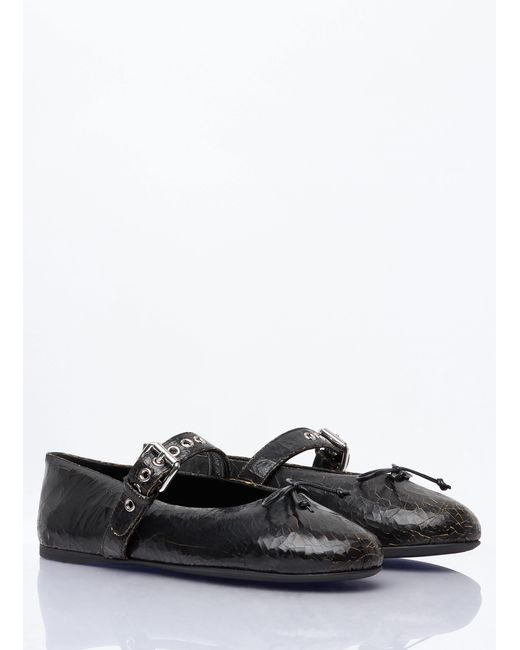 Miu Miu White Crackled Leather Ballerina Shoes