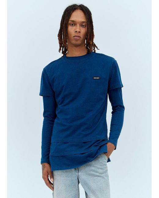 Miu Miu Blue Set Of Three Logo-Patch T-Shirts for men