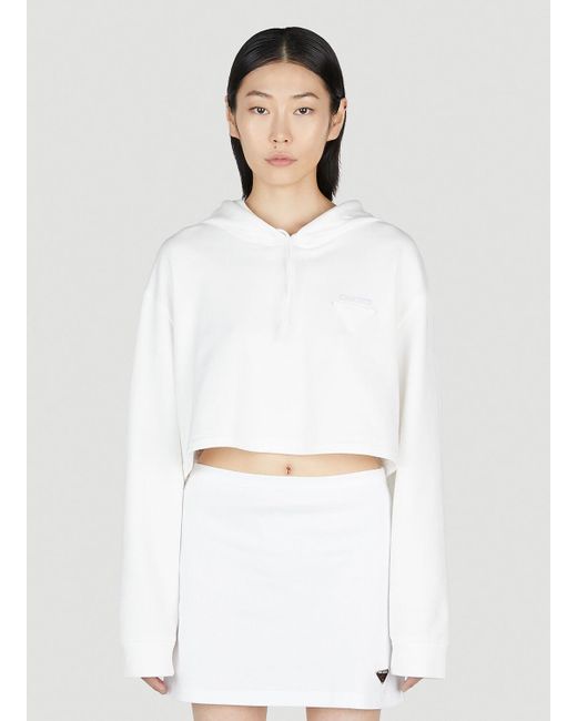 Prada White Cropped Hooded Sweatshirt