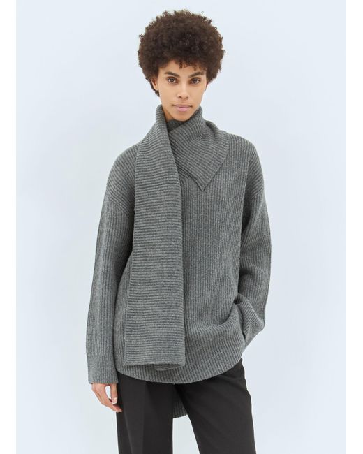 Totême  Gray Long-Scarf Wool Sweater