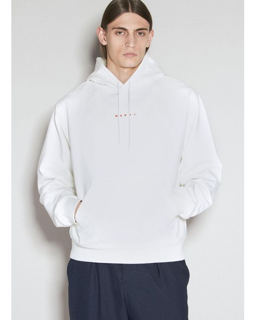 Marni White Logo Print Hooded Sweatshirt for men
