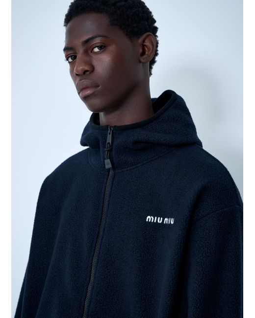 Miu Miu Blue Hooded Logo Motif Sweatshirt