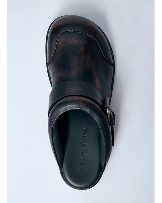 Acne Black Leather Buckle Mules