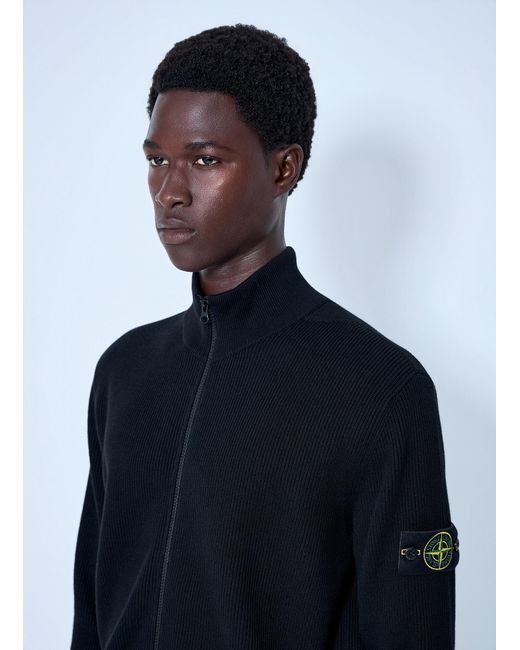 Stone Island Blue Ribbed Zip-Up Jacket for men