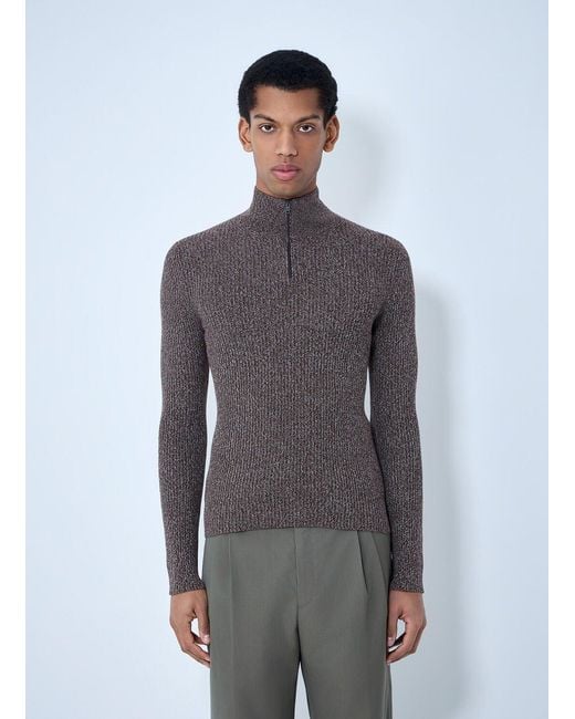 Prada Gray High Neck Zip Sweater for men
