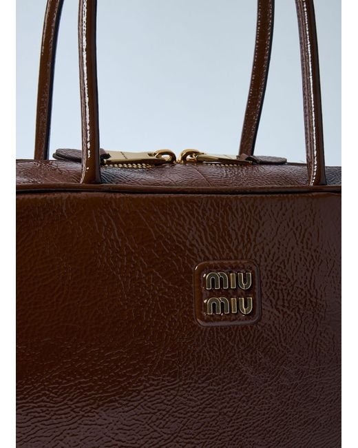 Miu Miu Brown Beau Naplak Patent Shoulder Bag