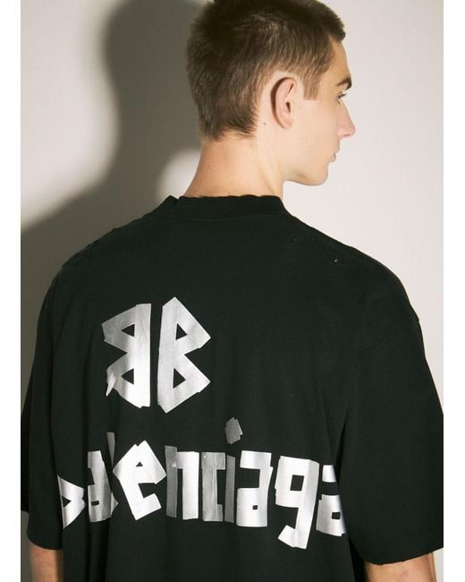 [BALENCIAGA] New Tape Type Tシャツ ブラック Men's Taped Balenciaga Back T-shirt Medium Fit in Faded