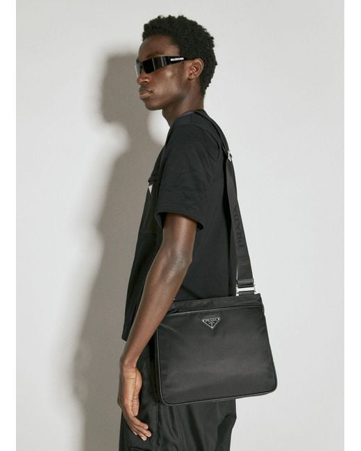 Prada Gray Re-nylon And Saffiano Leather Crossbody Bag for men