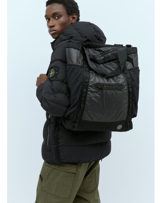 Stone Island Black Three Way Canvas Backpack for men