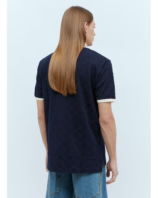Gucci Blue Gg Embroidery Polo Shirt for men