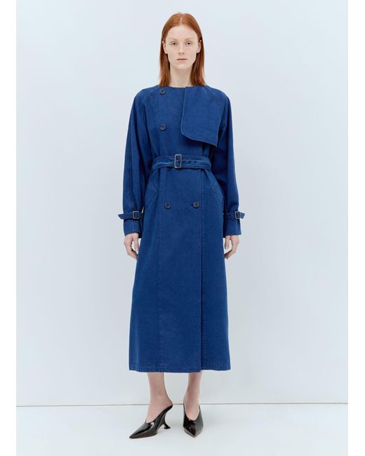 Max Mara Blue Canvas Double-breasted Trench Coat