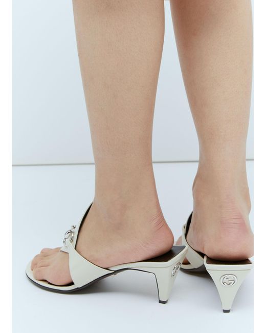 Gucci White Horsebit Thong Heeled Sandals