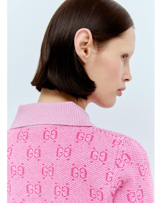 Gucci Pink Gg Wool Jacquard Knit Top