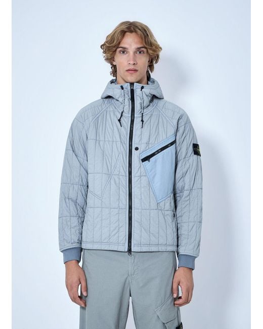 Stone Island Blue Quilted Hooded Jacket for men