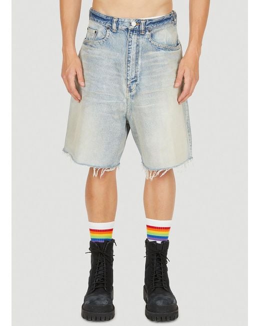 Balenciaga Cotton Skater Jean Shorts in Blue for Men Lyst