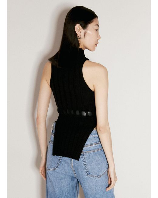 Alexander Wang Black Ribbed Tank Top With Leather Belt