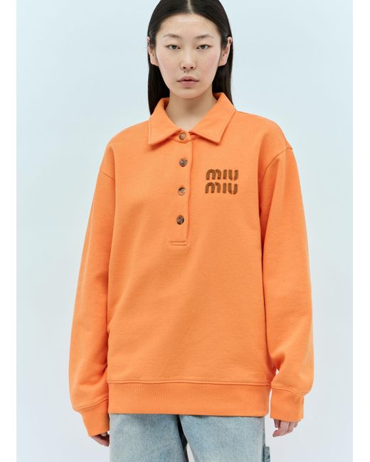 Miu Miu Orange Logo Patch Polo Sweatshirt