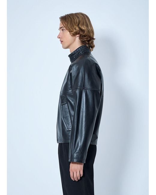Bottega Veneta Blue Intrecciato Leather Blouson Jacket for men